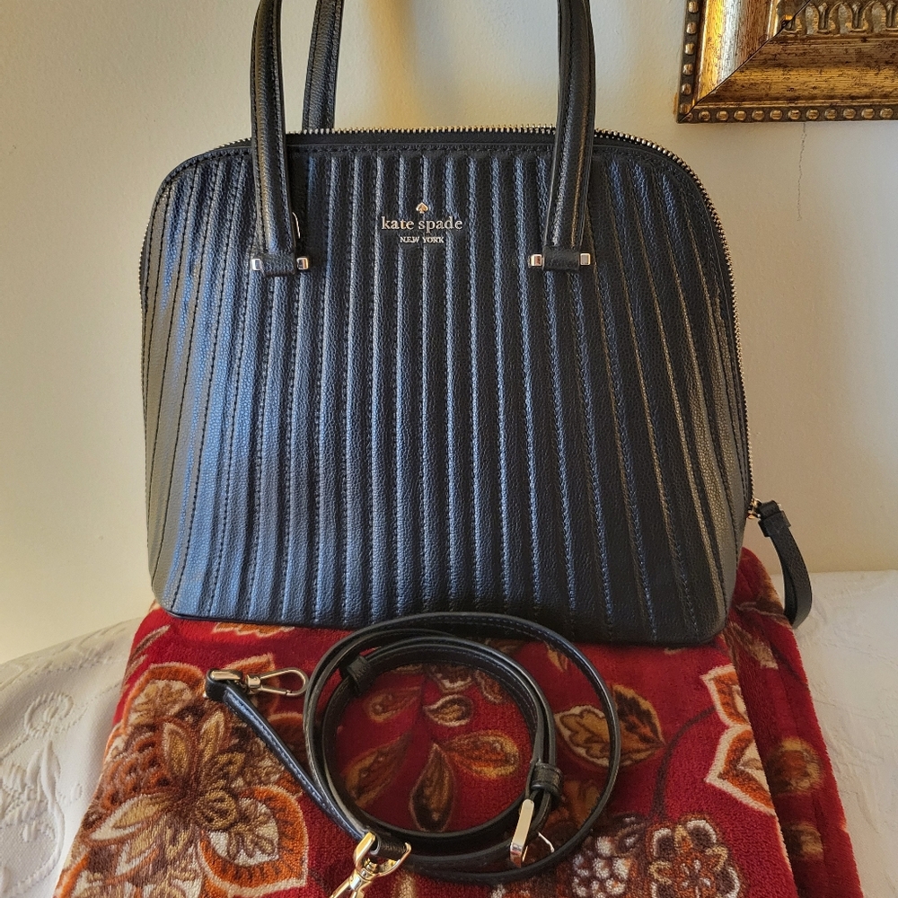 Kate Spade Patterson Drive Quilted Dome Satchel In Black. With Crossbody. - Picture 5 of 7